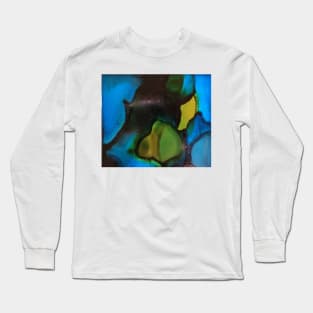 Blue and green abstract art ink painting Long Sleeve T-Shirt